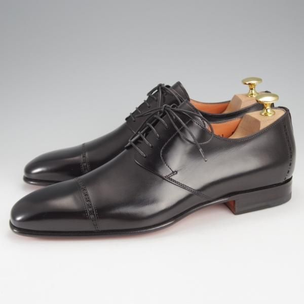 未使用★(伊)サントーニ SIZE 5【定価￥101,200-★パンチドキャップトゥ/14728】カーフ/黒/メンズ/Santoni★j311