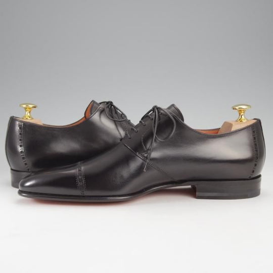 未使用★(伊)サントーニ SIZE 5【定価￥101,200-★パンチドキャップトゥ/14728】カーフ/黒/メンズ/Santoni★j311