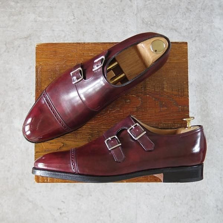 極美品★ジョンロブ 6E【貴重★CAMBORNE/ミスティカーフ】7000ラスト/ケンボーン/ダブルモンク/CLARET/赤茶/メンズ/JOHN LOBB★j315