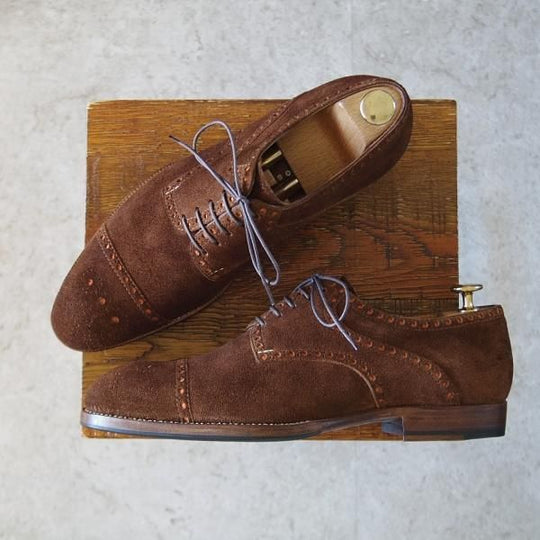 極上★(東欧)サンクリスピン SIZE 6.5【貴重★ハンドソーンウェルテッド製法/トレーディングポスト別注】セミブローグ/スエード/茶★j326