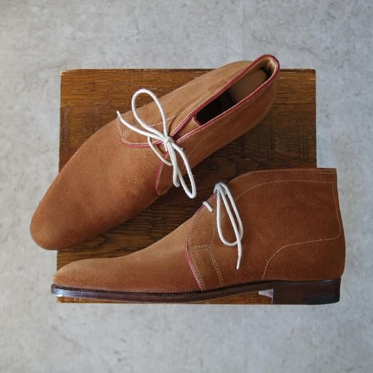 未使用★クロケット&ジョーンズ UK6程度【オーダー価格5000ユーロ(72万円程度)★パリ店のビスポーク品】チャッカブーツ/茶★j328