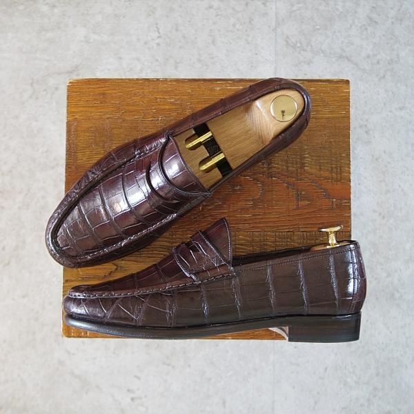 美品★(伊)シルヴァノ・ラッタンジ SIZE 6.5【定価￥540,000-★クロコダイル仕様/コインローファー】BELLAGIORNATA/濃茶/メンズ★j346