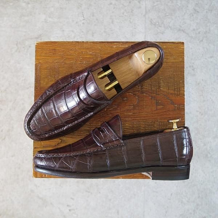 美品★(伊)シルヴァノ・ラッタンジ SIZE 6.5【定価￥540,000-★クロコダイル仕様/コインローファー】BELLAGIORNATA/濃茶/メンズ★j346