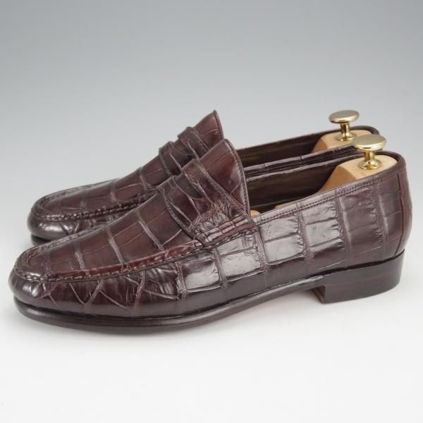美品★(伊)シルヴァノ・ラッタンジ SIZE 6.5【定価￥540,000-★クロコダイル仕様/コインローファー】BELLAGIORNATA/濃茶/メンズ★j346