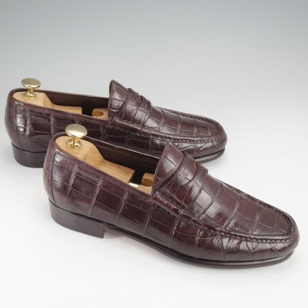 美品★(伊)シルヴァノ・ラッタンジ SIZE 6.5【定価￥540,000-★クロコダイル仕様/コインローファー】BELLAGIORNATA/濃茶/メンズ★j346