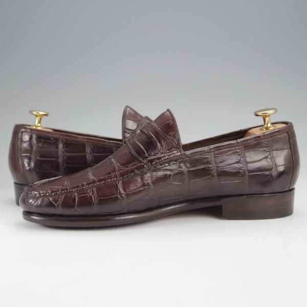 美品★(伊)シルヴァノ・ラッタンジ SIZE 6.5【定価￥540,000-★クロコダイル仕様/コインローファー】BELLAGIORNATA/濃茶/メンズ★j346