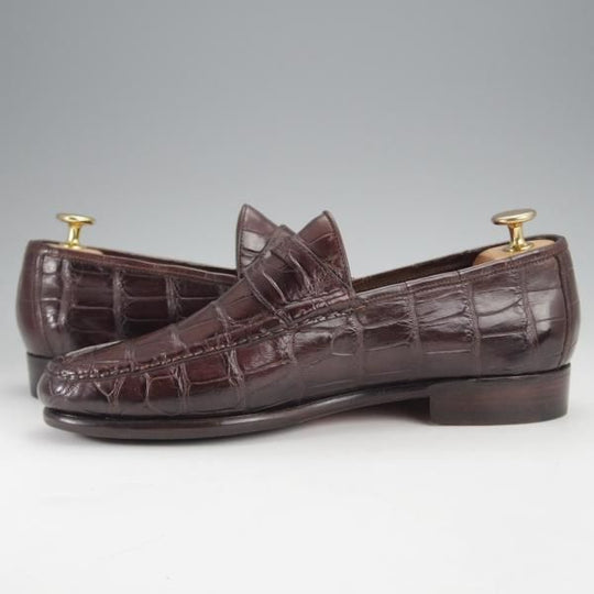 美品★(伊)シルヴァノ・ラッタンジ SIZE 6.5【定価￥540,000-★クロコダイル仕様/コインローファー】BELLAGIORNATA/濃茶/メンズ★j346