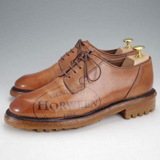 極美品★(伊)シルヴァノ・サセッティ SIZE 6.5【定価￥212,300-★リバースコードバン仕様/(米)ホーウィン社】プレーントゥ/茶★j357