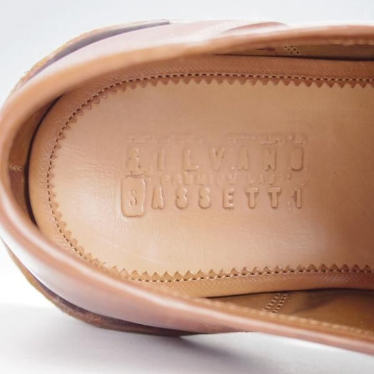 極美品★(伊)シルヴァノ・サセッティ SIZE 6.5【定価￥212,300-★リバースコードバン仕様/(米)ホーウィン社】プレーントゥ/茶★j357