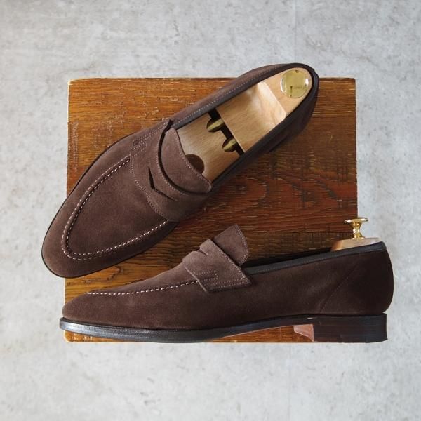 美品★クロケット&ジョーンズ 6.5E【★コインローファー/TEIGN/341ラスト】スエード/濃茶/メンズ/Crockett&Jones★j365