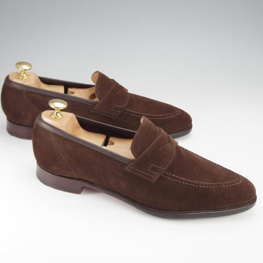 美品★クロケット&ジョーンズ 6.5E【★コインローファー/TEIGN/341ラスト】スエード/濃茶/メンズ/Crockett&Jones★j365