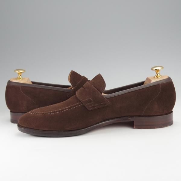 美品★クロケット&ジョーンズ 6.5E【★コインローファー/TEIGN/341ラスト】スエード/濃茶/メンズ/Crockett&Jones★j365