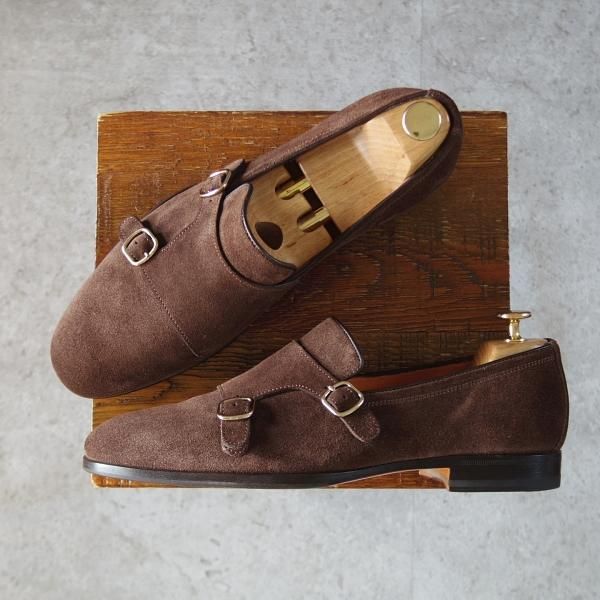 極美品★(伊)サントーニ SIZE 7.5【モデル定価￥104,500-★CARLOSラスト/カルロス/13907】ダブルバックル/ローファー/Santoni★j366