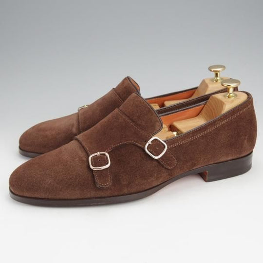 極美品★(伊)サントーニ SIZE 7.5【モデル定価￥104,500-★CARLOSラスト/カルロス/13907】ダブルバックル/ローファー/Santoni★j366