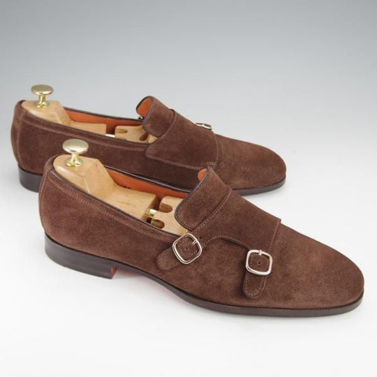 極美品★(伊)サントーニ SIZE 7.5【モデル定価￥104,500-★CARLOSラスト/カルロス/13907】ダブルバックル/ローファー/Santoni★j366