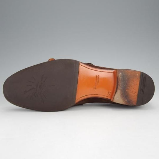 極美品★(伊)サントーニ SIZE 7.5【モデル定価￥104,500-★CARLOSラスト/カルロス/13907】ダブルバックル/ローファー/Santoni★j366