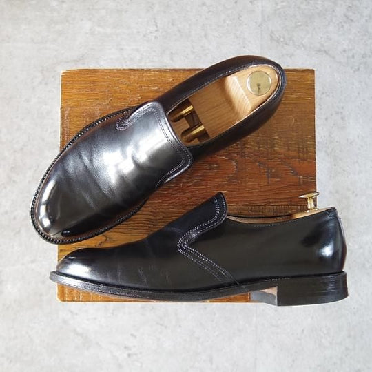 ★オールデン 7.5D【貴重★旧ロゴ/モディファイドラスト/45107F】センターエラスティック/ローファー/黒/メンズ/Alden★j369