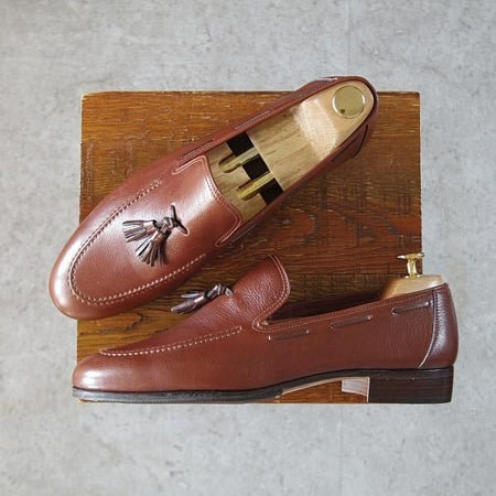 未使用★(伊)タニノクリスチー SIZE 7.5【デッドストック品★タッセルローファー/105843】グレインレザー/茶/メンズ/TANINO CRISCI★j374