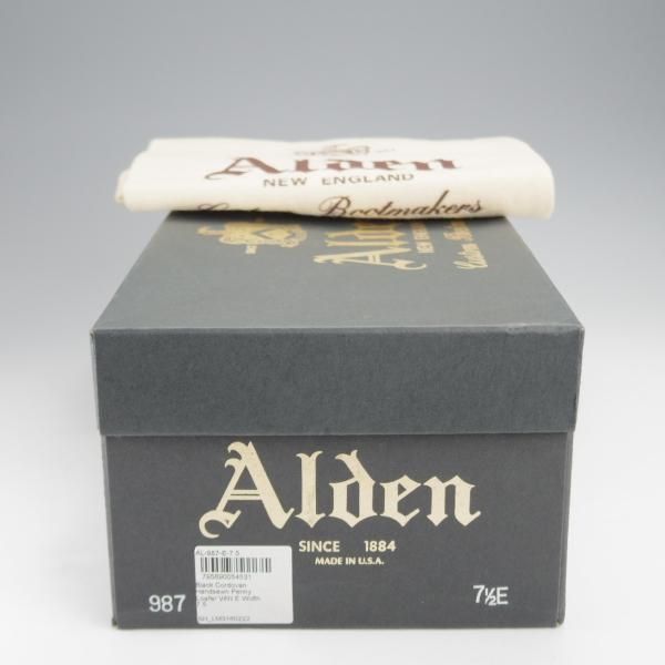 極美品★オールデン 7.5E【現行定価17万円程度★コードバン/(香港)TASSELS別注/987】ヴァンラスト/コインローファー/黒/Alden★j376