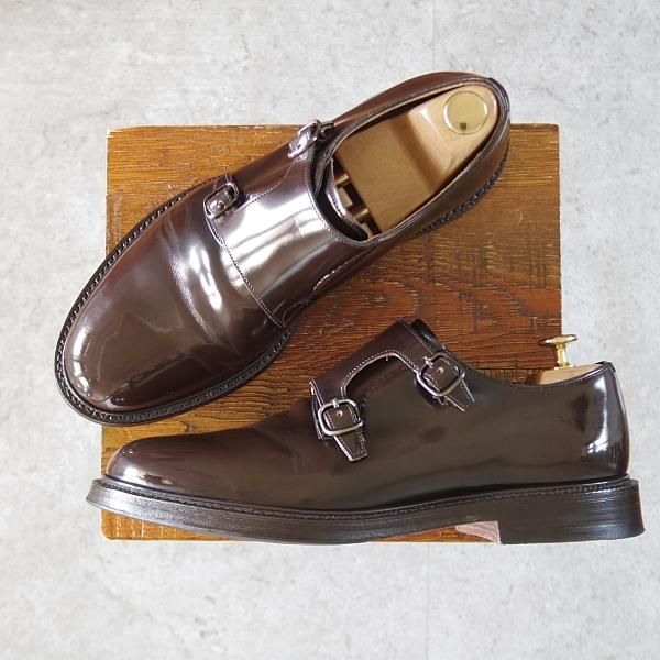 美品★チャーチ 75F/UK7.5【貴重★SHANNON同仕様のダブルモンク/LAMBOURN】103ラスト/ポリッシュドバインダーカーフ/濃茶/Church's★j386