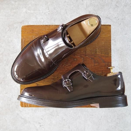 美品★チャーチ 75F/UK7.5【貴重★SHANNON同仕様のダブルモンク/LAMBOURN】103ラスト/ポリッシュドバインダーカーフ/濃茶/Church's★j386