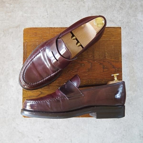 極上★(伊)エンツォ・ボナフェ SIZE 39【モデル定価￥209,000-★コードバン仕様/コインローファー】3713/赤茶/Enzo Bonafe★j395