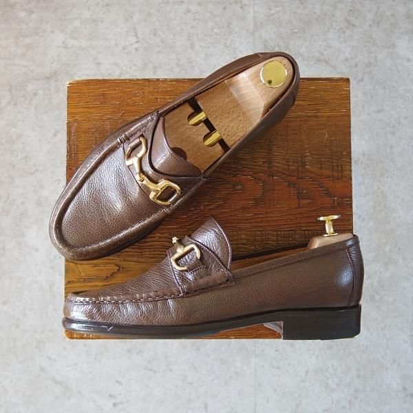 美品★(伊)エンツォ・ボナフェ SIZE 5.5【定価￥126,500-★ビットローファー/2695】グレインレザー/茶/メンズ/Enzo Bonafe★j396