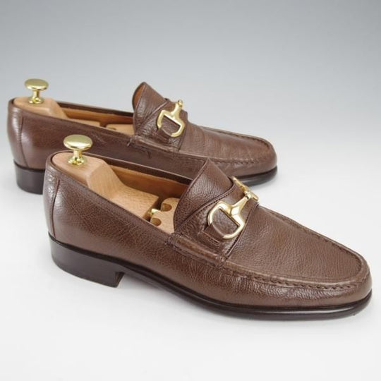 美品★(伊)エンツォ・ボナフェ SIZE 5.5【定価￥126,500-★ビットローファー/2695】グレインレザー/茶/メンズ/Enzo Bonafe★j396