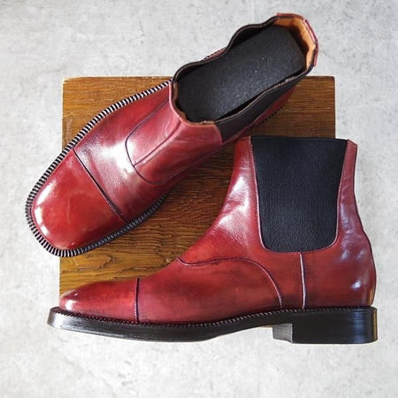 極上★(伊)シルヴァノ・ラッタンジ製 SIZE 7.5【貴重★アリストクラティコ(Fossatiネーム)別注/サイドゴアブーツ】赤茶/カーフ★j418