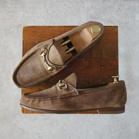 極上★(伊)GUCCI/グッチ SIZE 7【貴重★1953コレクション/ホースビットローファー】スエード/スリッポン/茶/メンズ★j425