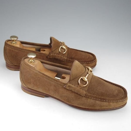 極上★(伊)GUCCI/グッチ SIZE 7【貴重★1953コレクション/ホースビットローファー】スエード/スリッポン/茶/メンズ★j425