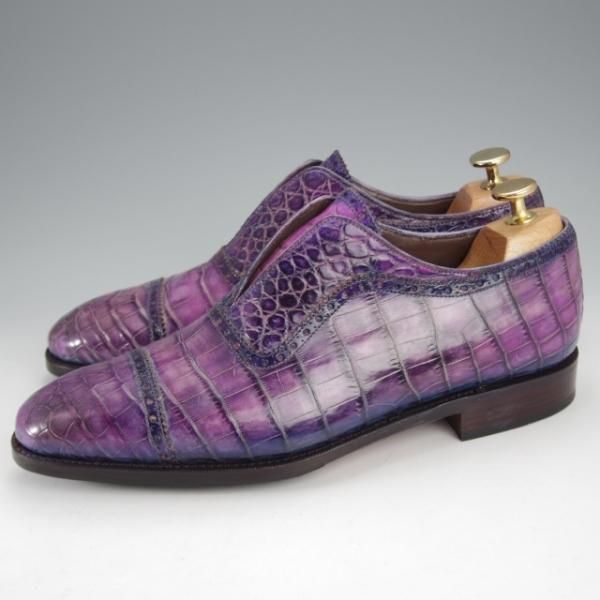 極美品★(スペイン製)CARMINA/カルミナ SIZE 6.5【高額★クロコダイル仕様/クォーターブローグ】80430/センターエラスティック★j427