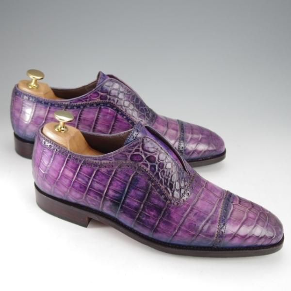 極美品★(スペイン製)CARMINA/カルミナ SIZE 6.5【高額★クロコダイル仕様/クォーターブローグ】80430/センターエラスティック★j427