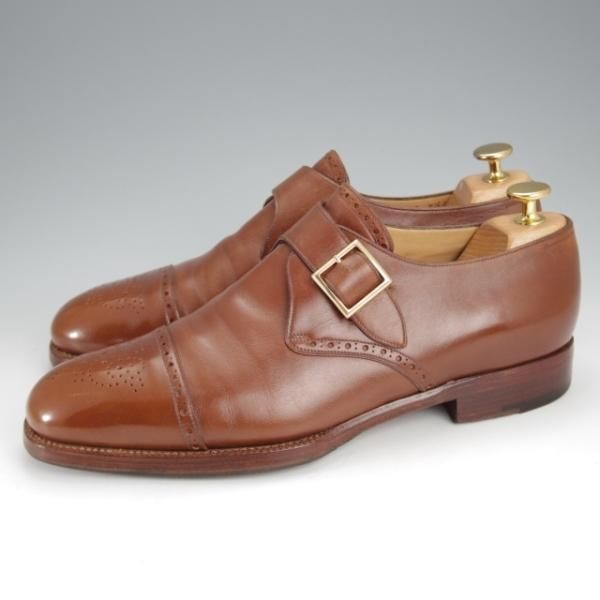 ★(伊)BONORA/ボノーラ SIZE 7.5【貴重★ハンドソーンウェルテッド製法/旧ボノーラ】モンクストラップ/カーフ/茶/メンズ★j428