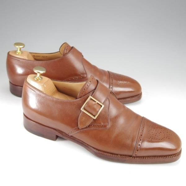 ★(伊)BONORA/ボノーラ SIZE 7.5【貴重★ハンドソーンウェルテッド製法/旧ボノーラ】モンクストラップ/カーフ/茶/メンズ★j428