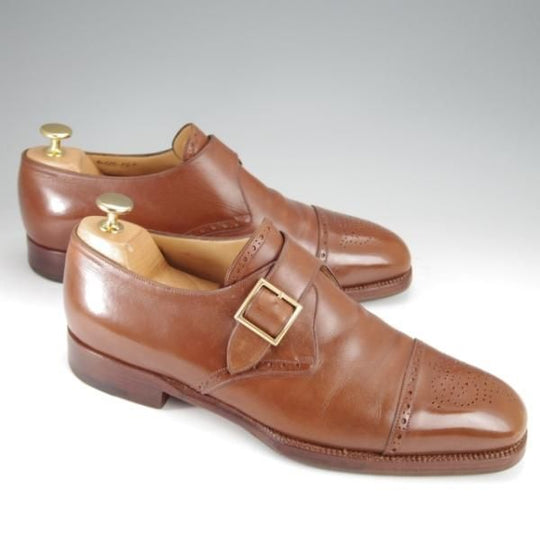 ★(伊)BONORA/ボノーラ SIZE 7.5【貴重★ハンドソーンウェルテッド製法/旧ボノーラ】モンクストラップ/カーフ/茶/メンズ★j428