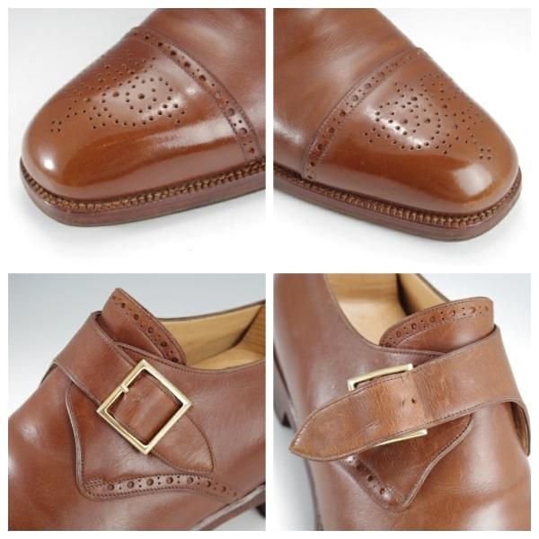 ★(伊)BONORA/ボノーラ SIZE 7.5【貴重★ハンドソーンウェルテッド製法/旧ボノーラ】モンクストラップ/カーフ/茶/メンズ★j428