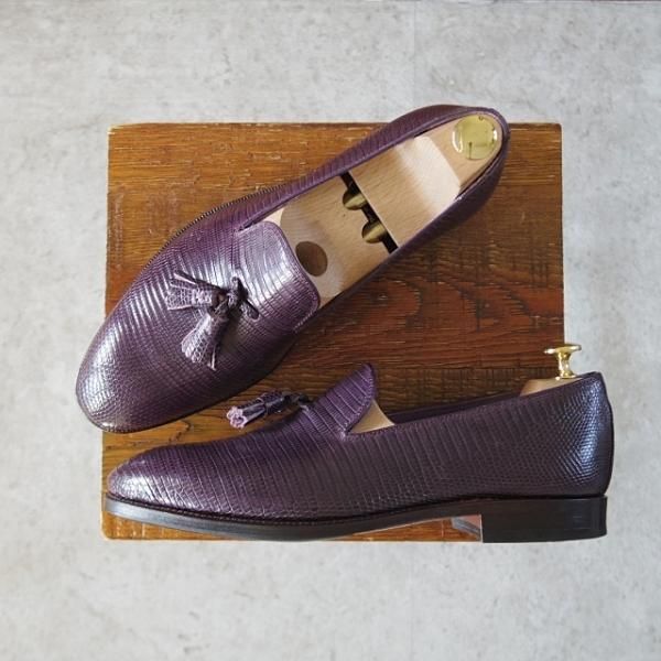 極美品★(スペイン製)CARMINA/カルミナ SIZE 6.5【高額★リザード革/トレーディングポスト別注】UETAMラスト/タッセルローファー★j430