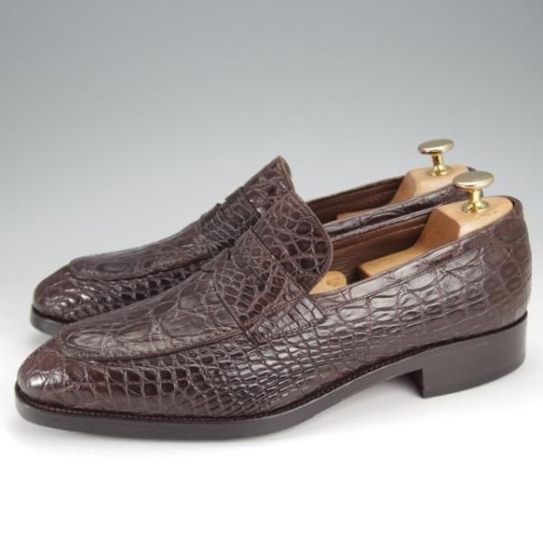 美品★(スペイン製)CARMINA/カルミナ SIZE 6.5【高額★クロコダイル仕様/トレーディングポスト別注】コインローファー/濃茶/メンズ★j431