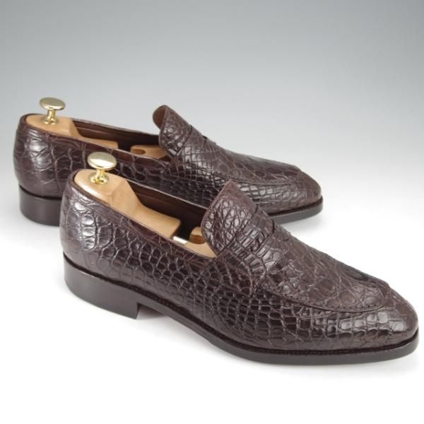 美品★(スペイン製)CARMINA/カルミナ SIZE 6.5【高額★クロコダイル仕様/トレーディングポスト別注】コインローファー/濃茶/メンズ★j431