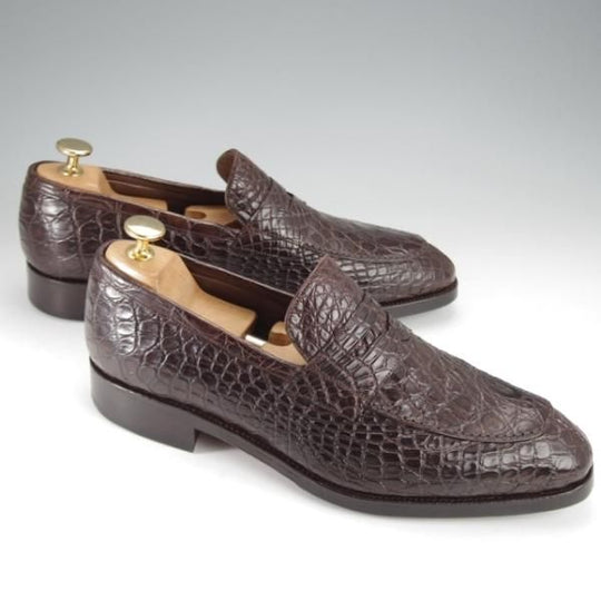 美品★(スペイン製)CARMINA/カルミナ SIZE 6.5【高額★クロコダイル仕様/トレーディングポスト別注】コインローファー/濃茶/メンズ★j431