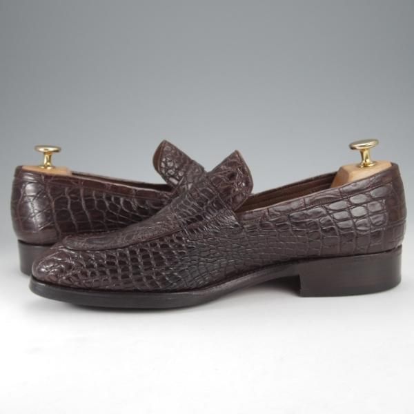 美品★(スペイン製)CARMINA/カルミナ SIZE 6.5【高額★クロコダイル仕様/トレーディングポスト別注】コインローファー/濃茶/メンズ★j431