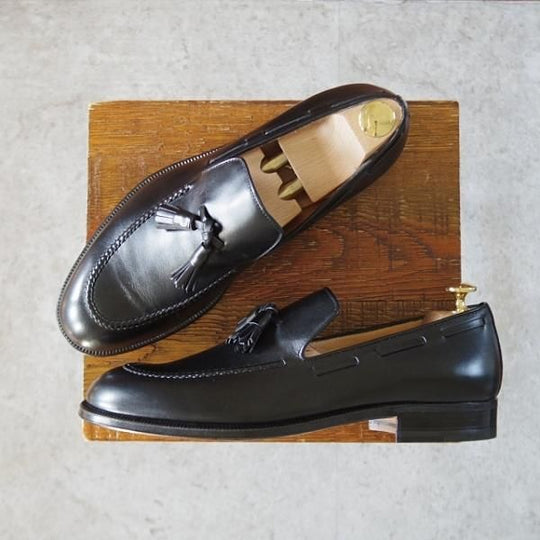 未使用★(伊)タニノクリスチー SIZE 7【デッドストック品★タッセルローファー/122927】カーフ/黒/メンズ/TANINO CRISCI★j434