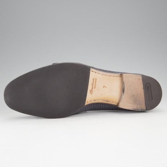 極美品★(伊)サントーニ SIZE 7【★イントレチャート/ダブルバックル】16078/キルト/ローファー/スリッポン/紺/メンズ/Santoni★j440