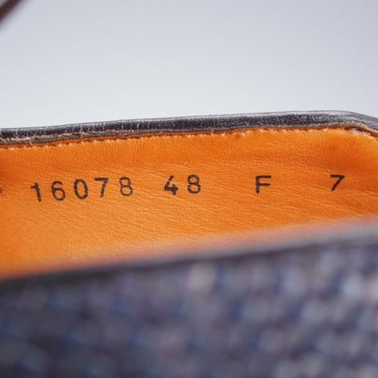 極美品★(伊)サントーニ SIZE 7【★イントレチャート/ダブルバックル】16078/キルト/ローファー/スリッポン/紺/メンズ/Santoni★j440