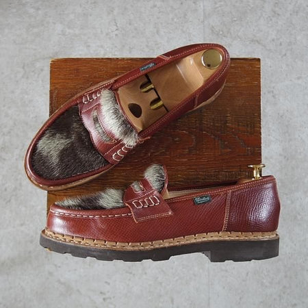 極美品★パラブーツ SIZE 7【貴重★フォック仕様(アザラシの毛皮)/ランス/REIMS】ビームス別注/コインローファー/茶/Paraboot★j451