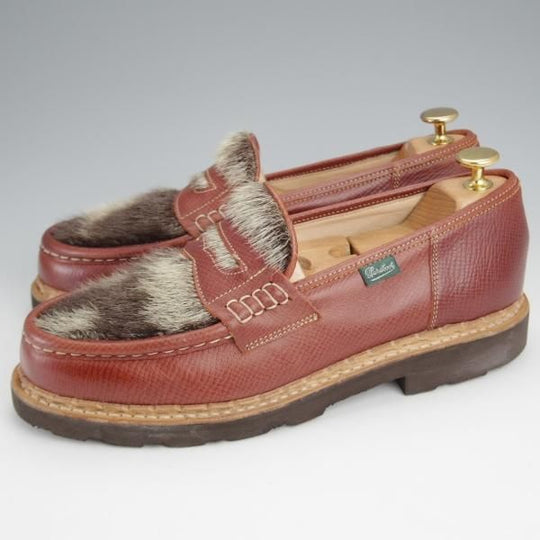 極美品★パラブーツ SIZE 7【貴重★フォック仕様(アザラシの毛皮)/ランス/REIMS】ビームス別注/コインローファー/茶/Paraboot★j451