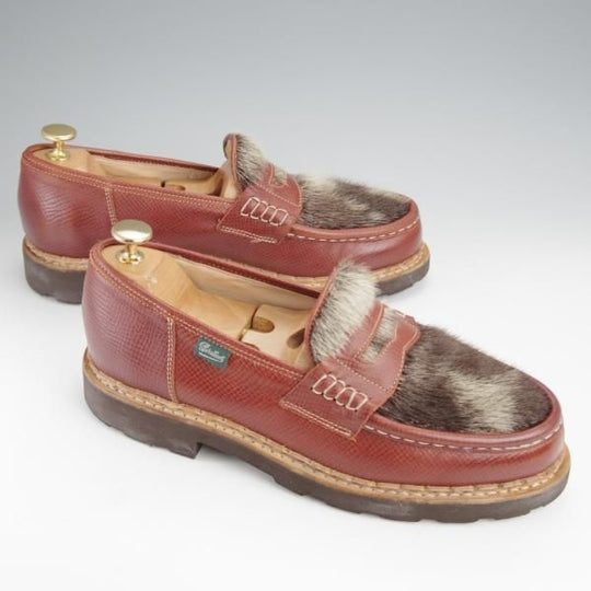 極美品★パラブーツ SIZE 7【貴重★フォック仕様(アザラシの毛皮)/ランス/REIMS】ビームス別注/コインローファー/茶/Paraboot★j451