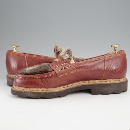 極美品★パラブーツ SIZE 7【貴重★フォック仕様(アザラシの毛皮)/ランス/REIMS】ビームス別注/コインローファー/茶/Paraboot★j451