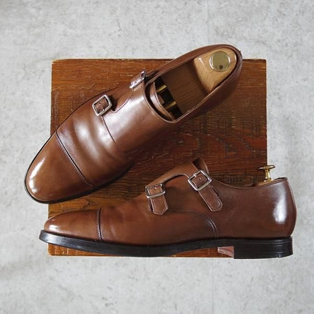 ★クロケット&ジョーンズ UK7.5/US8D【貴重★ブルックスブラザーズ別注/Peal&co】341ラスト/ダブルモンク/茶/Crockett&Jones★j454
